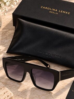 New Carolina Lemke Black Square Frame Sunglasses with Gradient Lenses